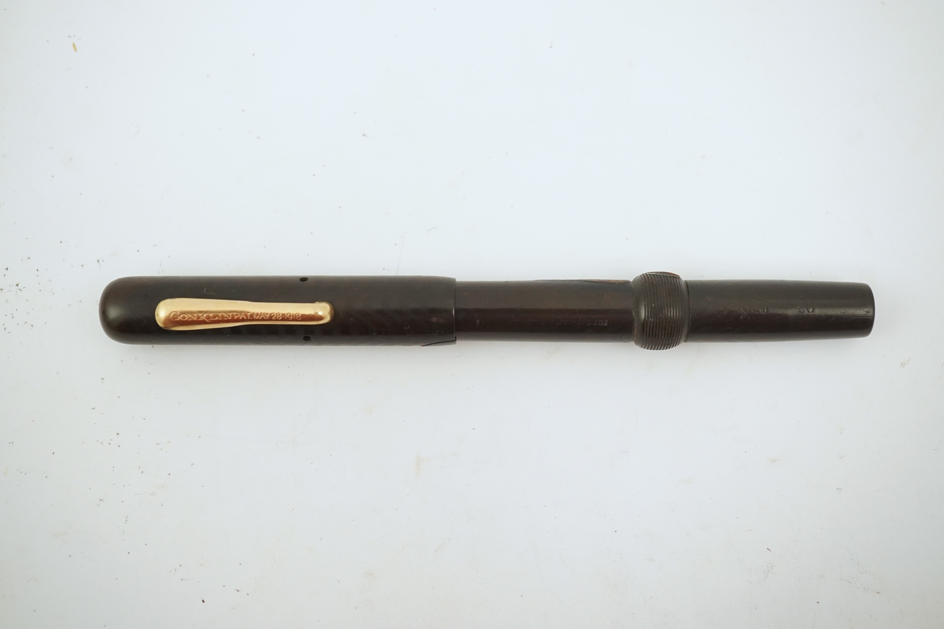 A rare Conklin Crescent hard rubber fountain pen, 18K Conklin 2 nib, cap with clip, patented 1918